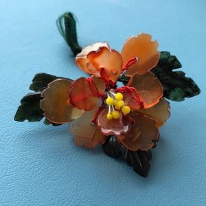 Vintage Jade Carnelian hand made pin ? Pendant?
